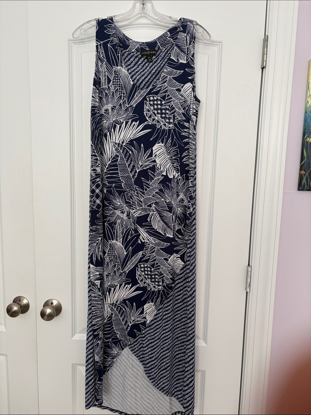 Tribal Navy and White High-Low Floral Maxi Skirt
